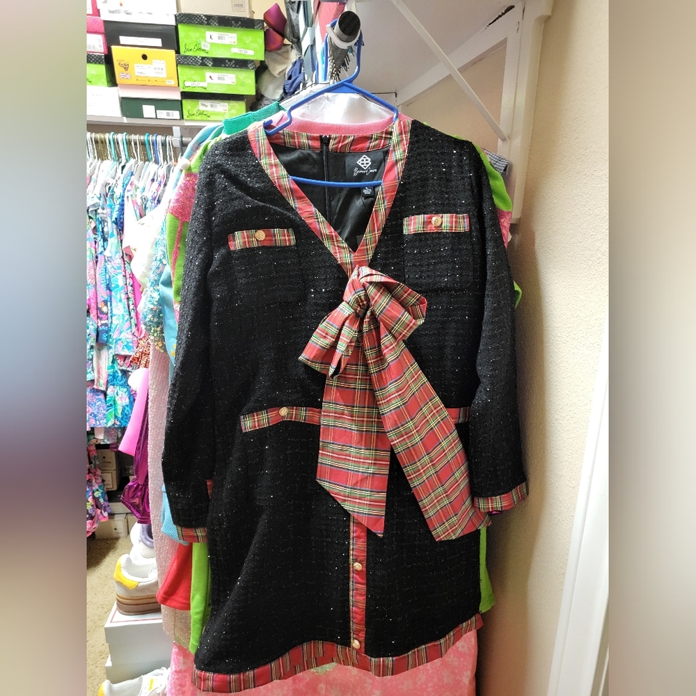 Brianna Cannon Plaid Bow and Tweed Dress